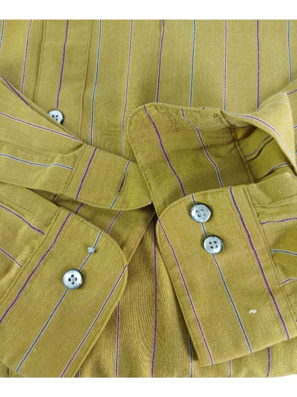 Vintage John Henry Mustard Yellow Striped Button Up Shirt Size 17 34-35 Athletic - Picture 11 of 15